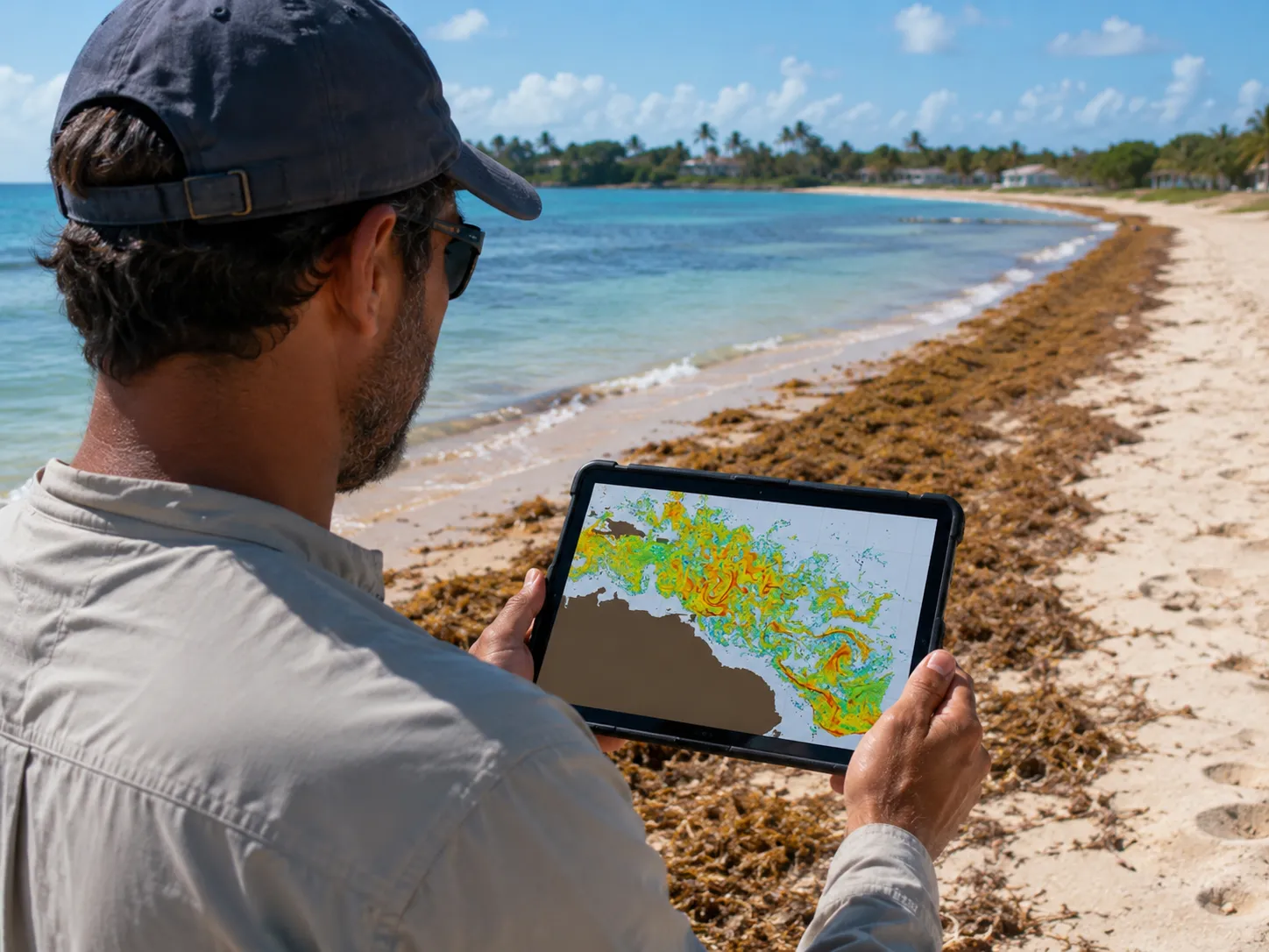 Application SargaMap affichée sur une tablette, pensée pour les équipes terrain